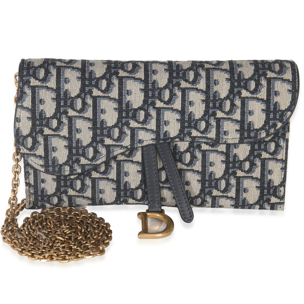 Christian Dior Blue Oblique Canvas Saddle Chain Pouch